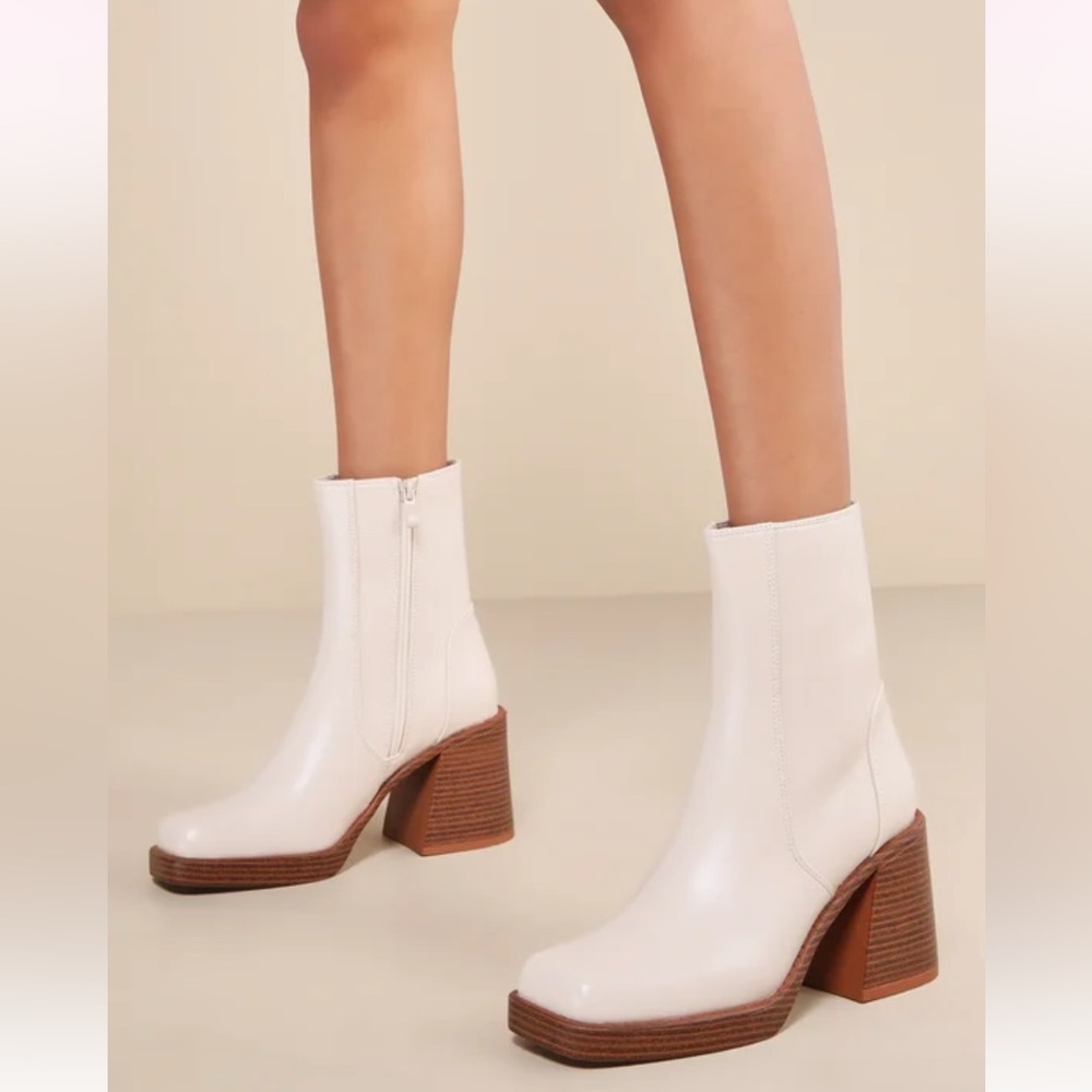Lulus Lenny Bone Square Toe Mid-Calf Boots